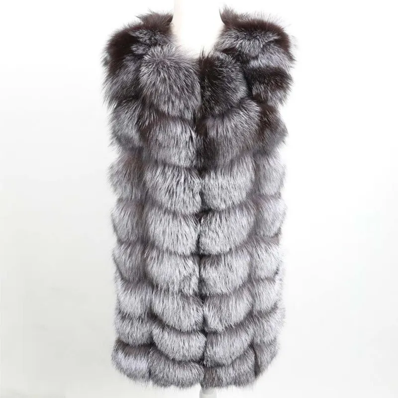 Winter Natural Real Fox Fur Vest Coat Genuine Fur Waistcoat Female Sleeveless Vest Long 88cm Plus Size 7XL Coats Gilet Jacket