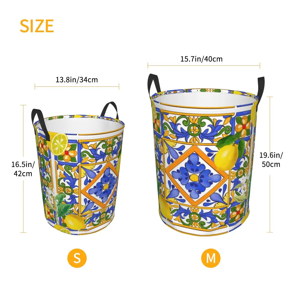 Средиземноморская летняя корзина для белья с изображением лимонов большая