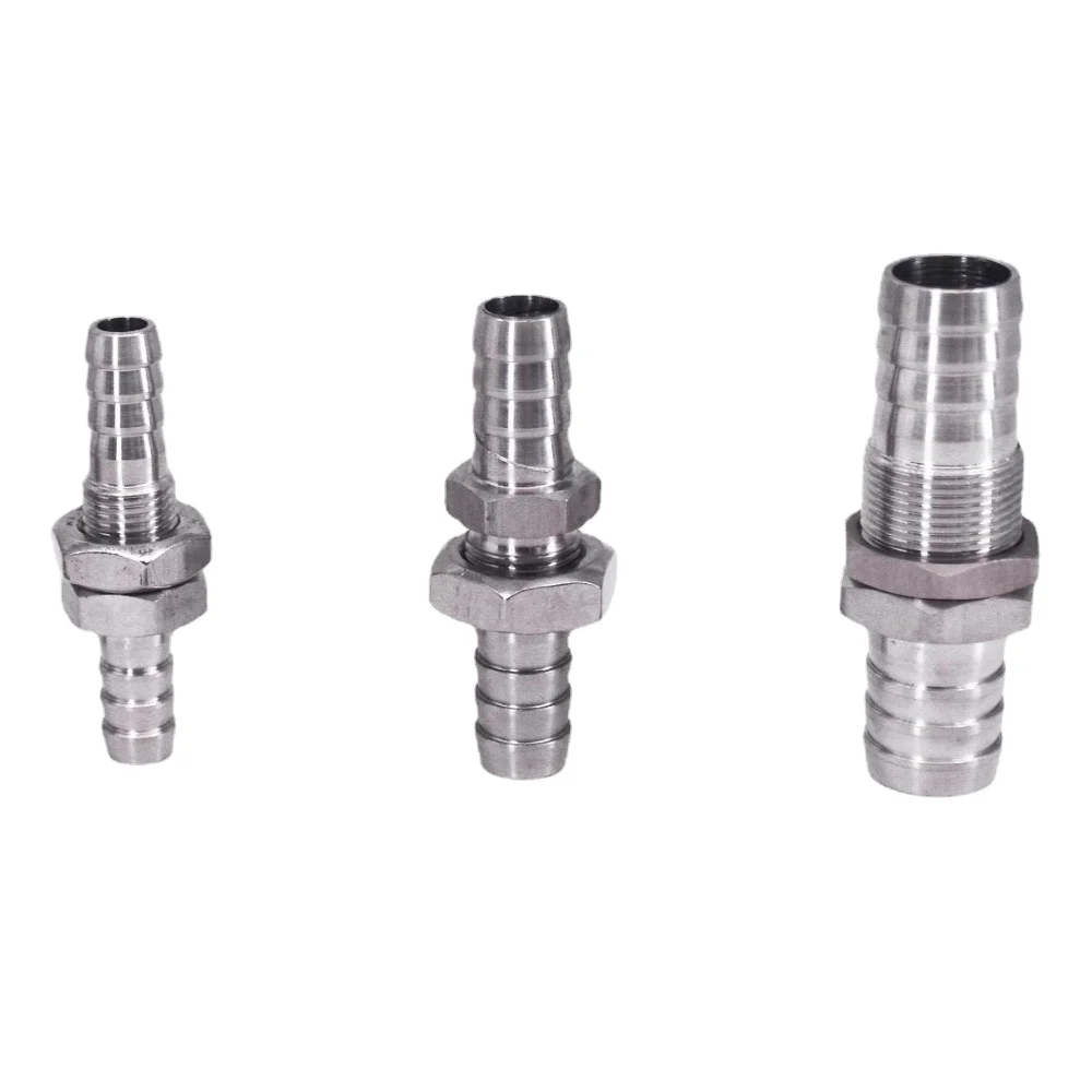 3 4 6 8 10 12 13 14 16 20 25 32mm Hose Barb Equal Reducing 304 Stainless Steel Bulkhead Hosetail Pipe Fitting Connector Panel