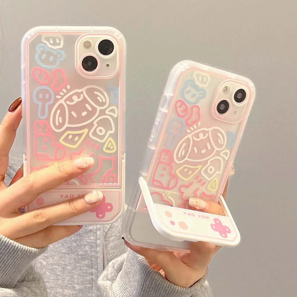 

Pink Invisible Bracket Phone Case For iPhone 13 14 Pro Max 11 12 XR X XS Max SE 2022 2020 7 8 6 6S Cases Holder Stand Back Cover