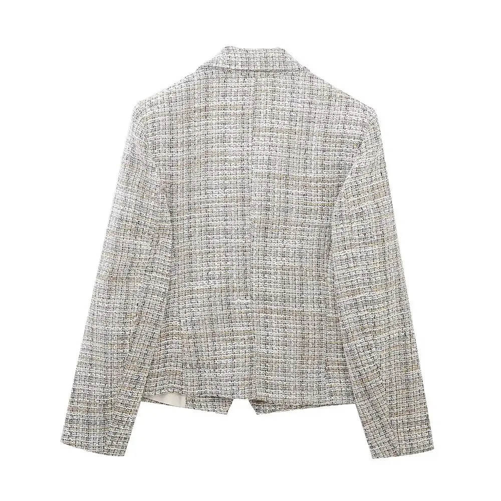 Jenny&Dave England Style Breased Fashion Blazers Casual Texture Tweed Double Jacket Women Tops