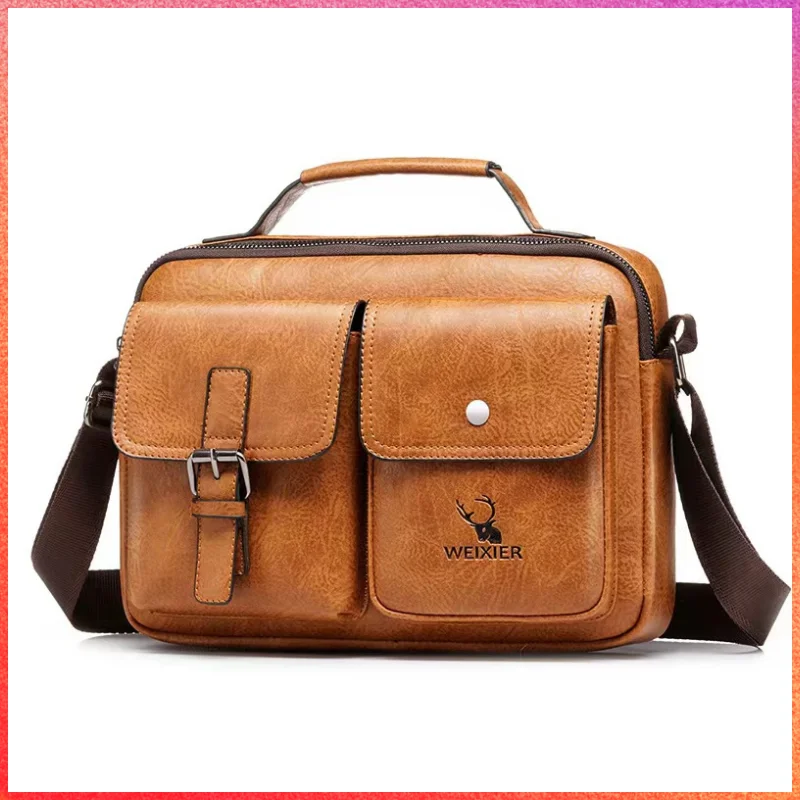 

Office Bags 2023 Men's Two Front Pockets PU Leather Casual Crossbody Bag For Men Messenger Bag Man Travel Shoulder Bags Bolsa