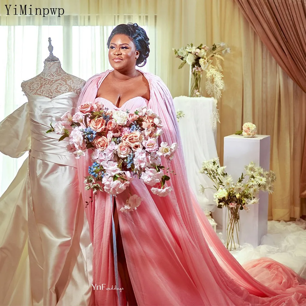 

Pink Wedding Robes for Bride Bridal Shower Dressess Wedding Photoshoot Gown Sweet Heart with Wrap Side Split Crepe Women Dress