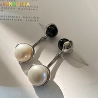 hepburn wind black agate freshwater pearl earrings vintage korean style women womens trend 2022 accessories fashion jewelry