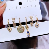 6 piece heart stone pendant dangle earrings geometric vintage punk hoop earrings set for women korean fashion jewelry set gift