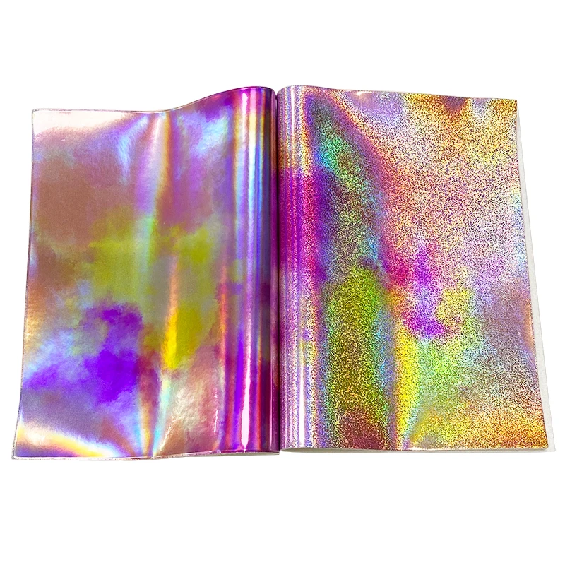 

Cloud Iridescent Mirror Effect Multicolored Waterproof PU Holographic Faux Leather Fabric Sheet for Shoe/Bag/Clothing