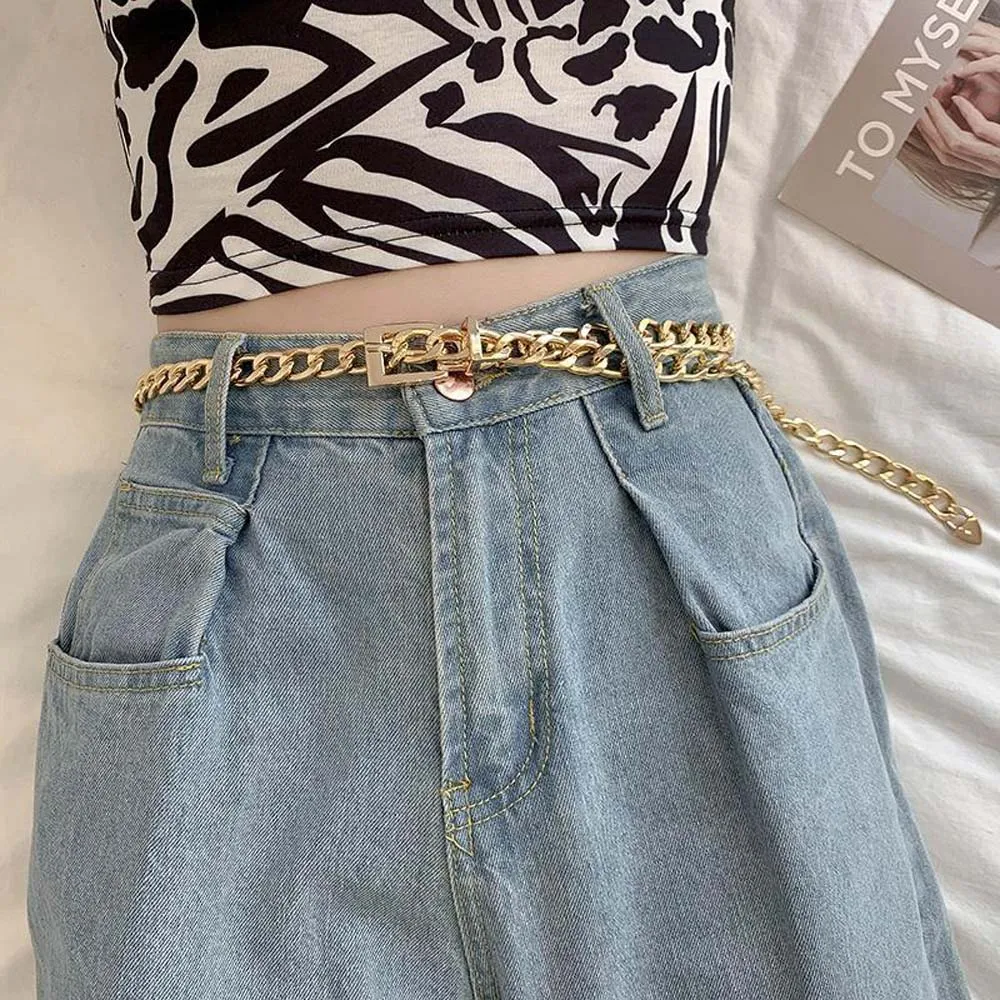 

Personality Sexy Europe and America Alloy Women Fashion Long Pin Buckle Metal Belt Jewelry Accessory Waist Chain