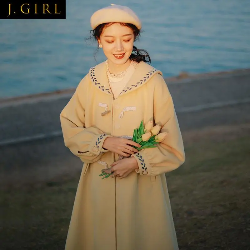 

Смешанная Шерсть Женская пуговица в японском стиле преппи ретро милый студенческий дизайн Зимняя теплая популярная Милая женская Повседне...