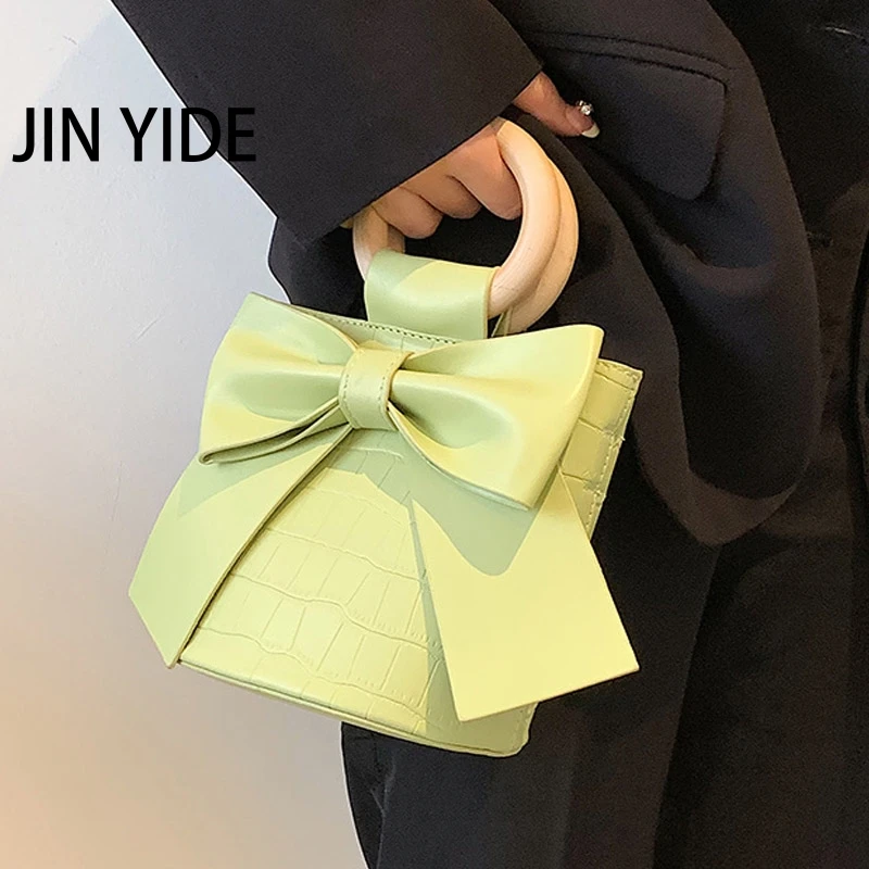 

Bow Tie Round Wooden Handle Design Female Handbags Mini Stone pattern Leather Crossbody Bag For Women Fashion Shoulder Bag Totes
