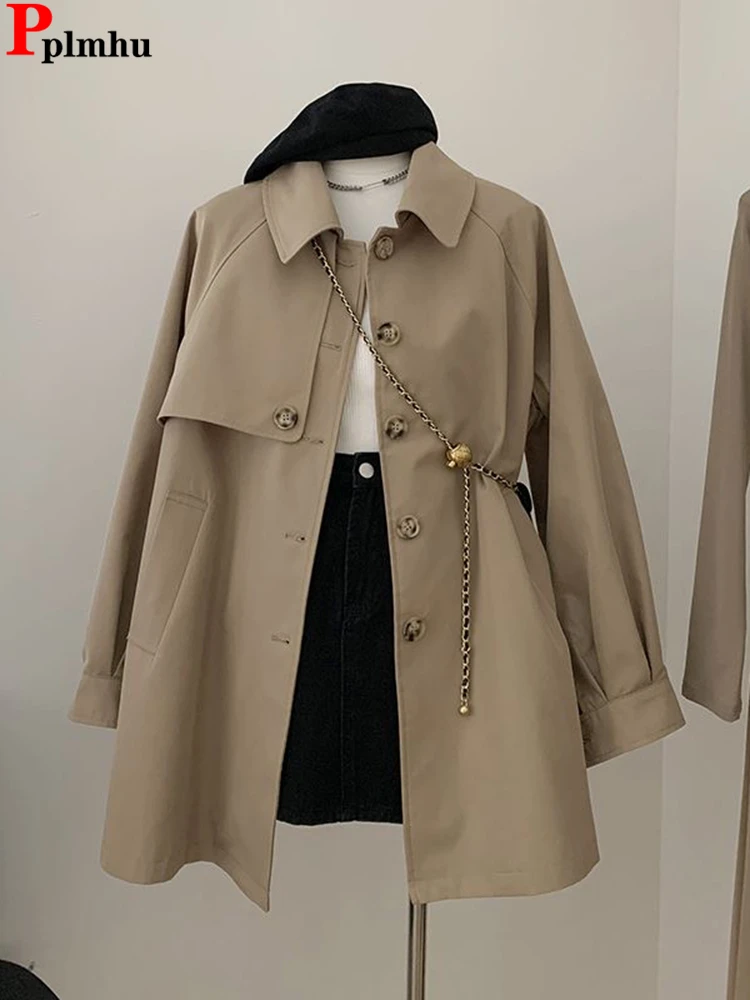 

Classic Khaki Mid-length Trench Coats Casual Loose Women Windbreake Fashion Elegant Casaco Korean Gabardina Spring New Jacket