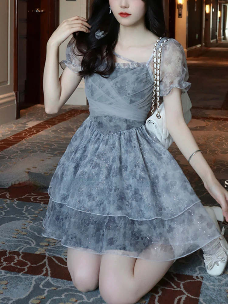 Летнее розовое милое платье в стиле &quotЛолита&quot женское корейское мини-платье с