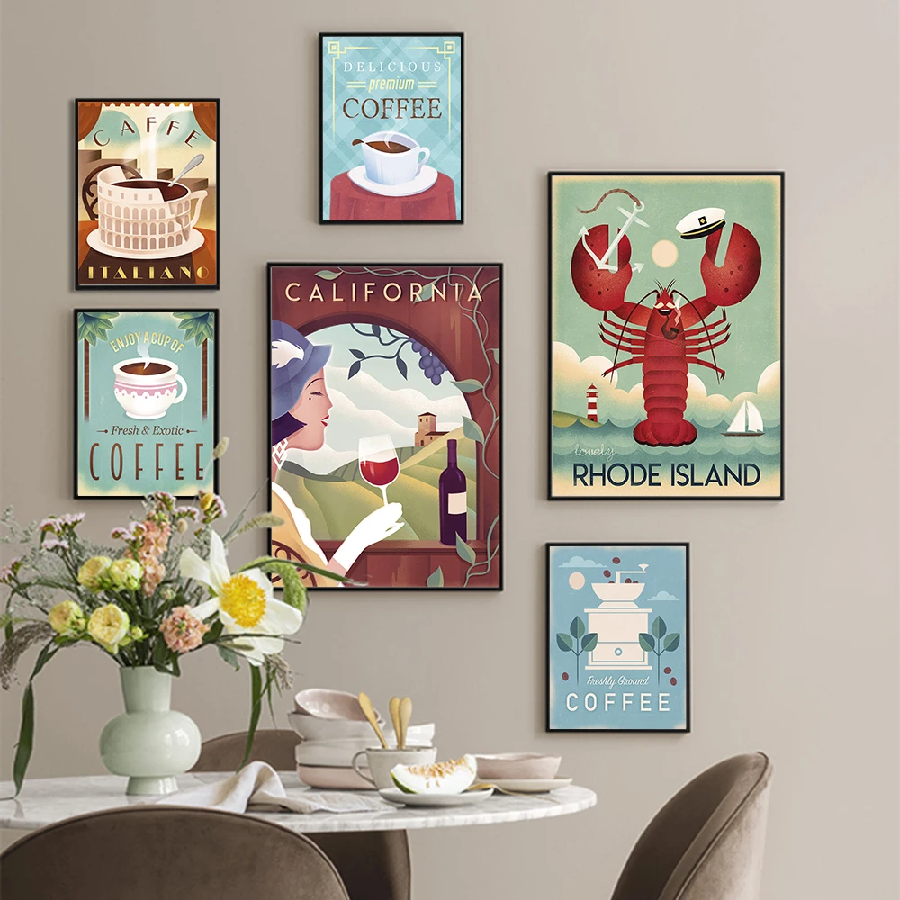

Rhode Island Californta COFFEE Wall Pictures Art Print Vintage Canvas Painting Kitchen Cafe Shop Poster Wall Art Home Decoration