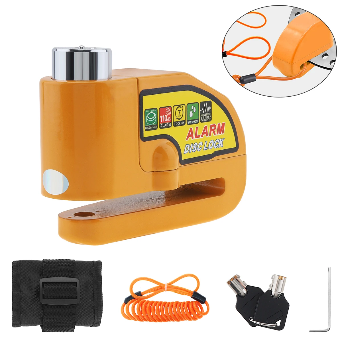 

Waterproof Motorcycle Alarm Disc Lock Security Lock Anti-Theft for Motorcycles Bike Scooter Carry Pouch