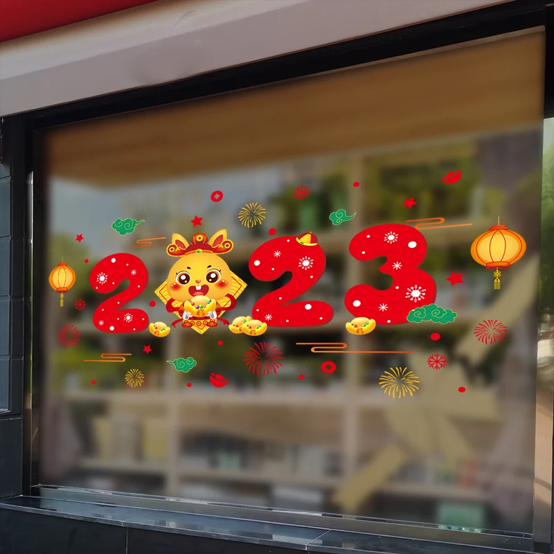 

Новогодние наклейки [SHIJUEHEZI] на окно с кроликом, сделай сам, китайские праздничные наклейки на стену для гостиной, украшение для стеклянного дома, 2023