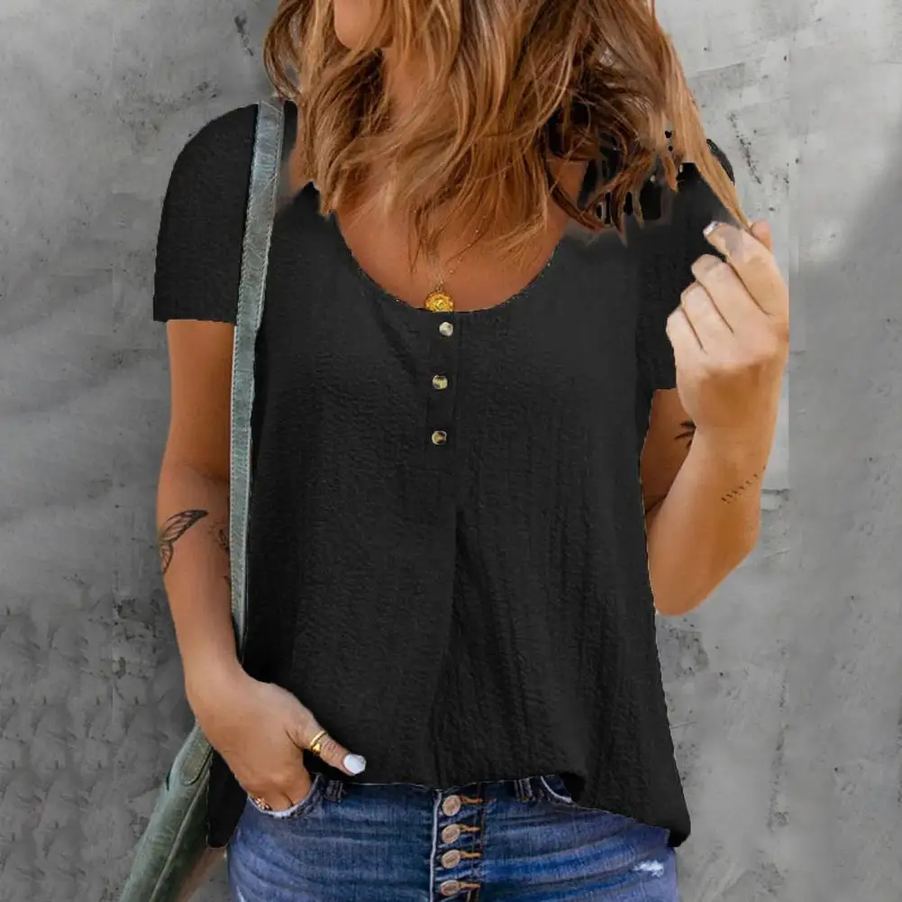 

Chic Wear-resistant Round Neck Women Top Summer Blouse Simple Casual