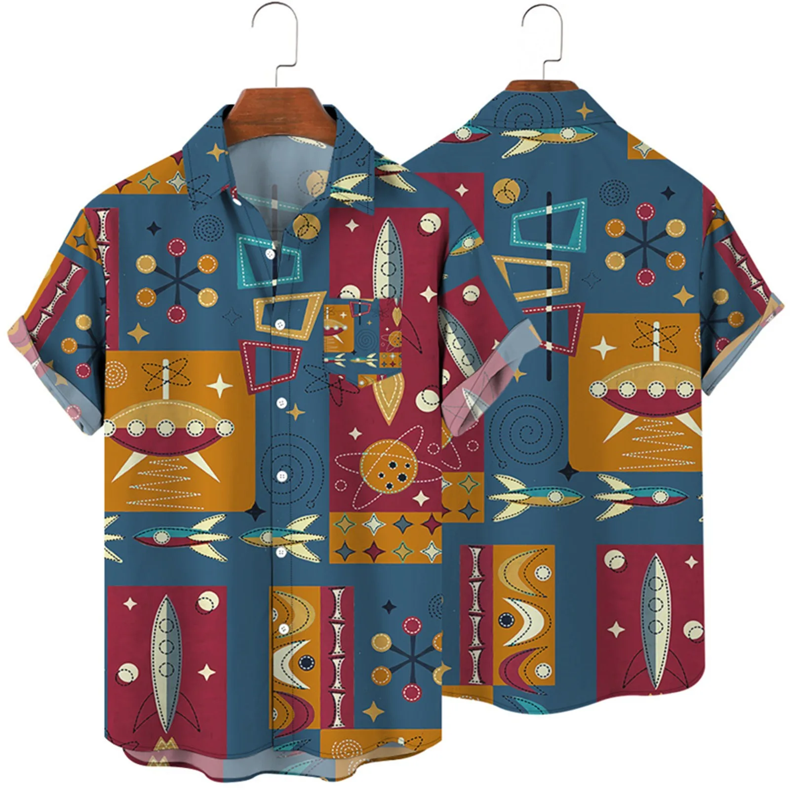 

geometric printing Mens Printed Hawaiian Shirts Short Sleeve Button Down boy Cotton T Shirt Beach Clothing Casual Blusas