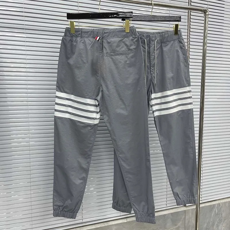 TB THOM Men Sweatpants Nylon Grey Waterproof Loose Fit Sweatpants Fashion Brand Striped Trousers Jogger Women Pants Streetwear