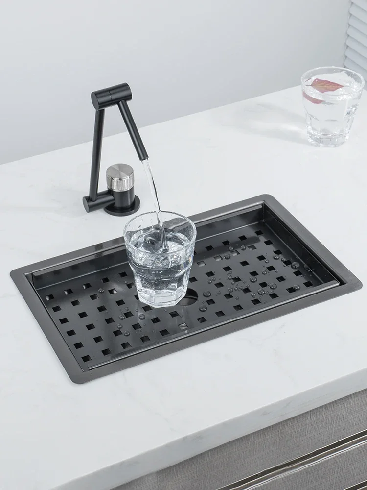 

Black Nano Rectangular Stainless Steel Small Water Channel Middle Island Counter Bar Kitchen Tea Room Sink Mini Single Sink