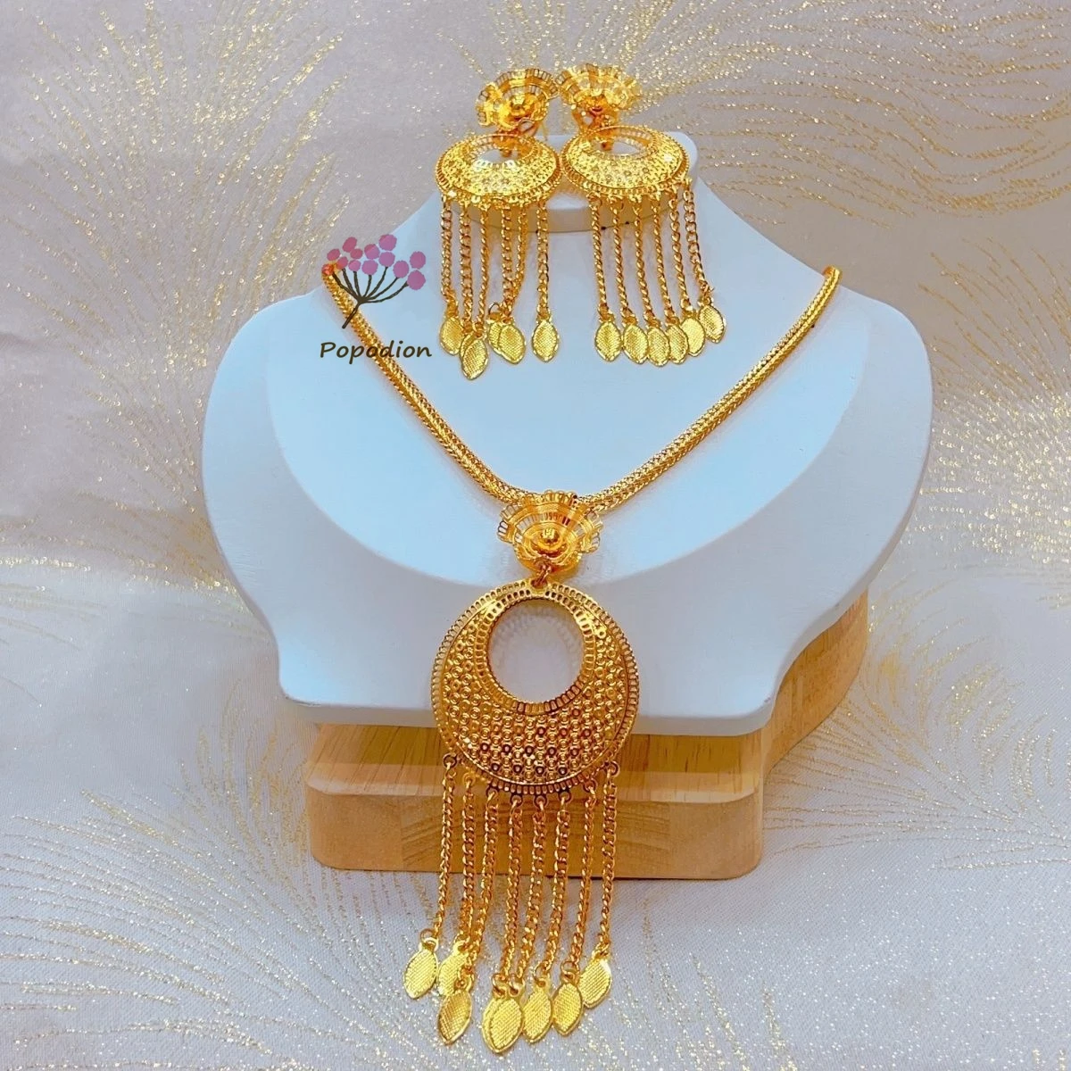 Новый комплект женских свадебных украшений из ожерелья и серег с золотым