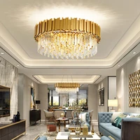 modern luxury gold crystal chandelier stainless steel round ceiling chandelier for dinning room led large hanging lights