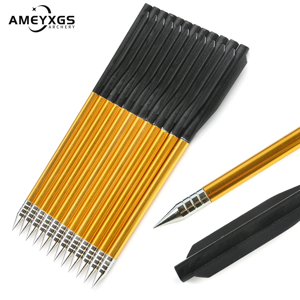 

12pcs 6.7" Archery Aluminum Arrow with Broadhead Blades Arrow Tips for Crossbow Hunting Catapult Slingshot Shooting Accessories