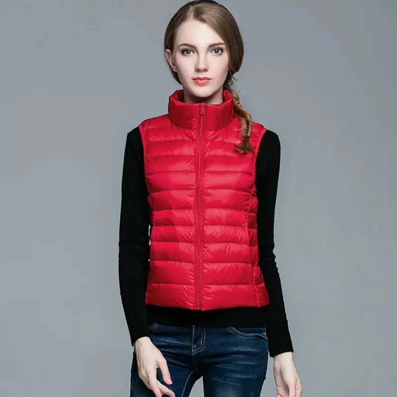 

New in Duck Down Vest Women 4xl 2022 Autumn Winter Short Stand Collar Thin Sleeveless Down jacket female win Zipper Duck Down Ve
