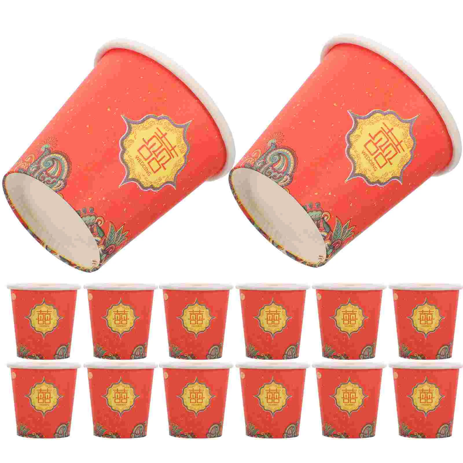 

100pcs Wedding Small Cups Chinese Wedding Themed Paper Beverage Cups