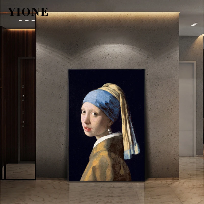 

The Girl with a Pearl Earring Oil Painting Classic Famous Portrait Canvas Poster Print Picture for Living Room Wall Art Decor