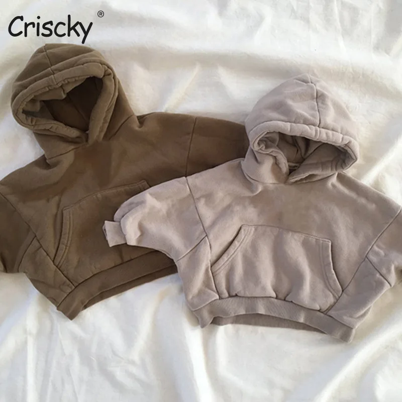 

Criscky Spring Autumn Children's Hoodies Baby Boys Girls Clothes Solid Pocket Hooded Sweatshirt Kids Pullover Tops Coat