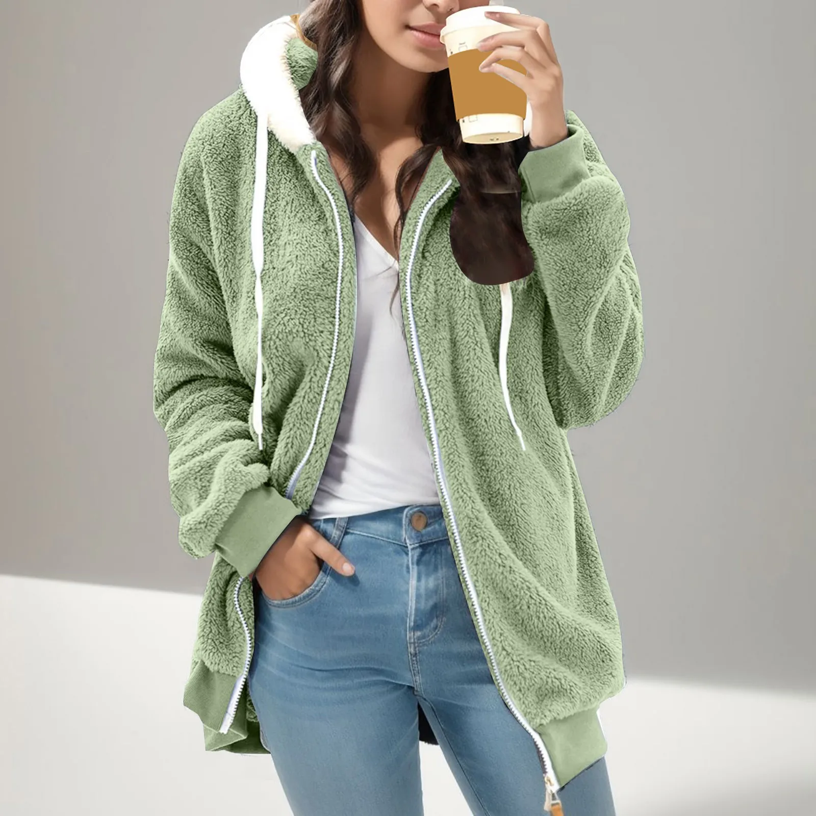 

2023 New Autumn Winter Thicken Fleece Coats Women Long Warm Long Sleeve Faux Fur Lapel Jacket Female Teddy Cardigan Outwear