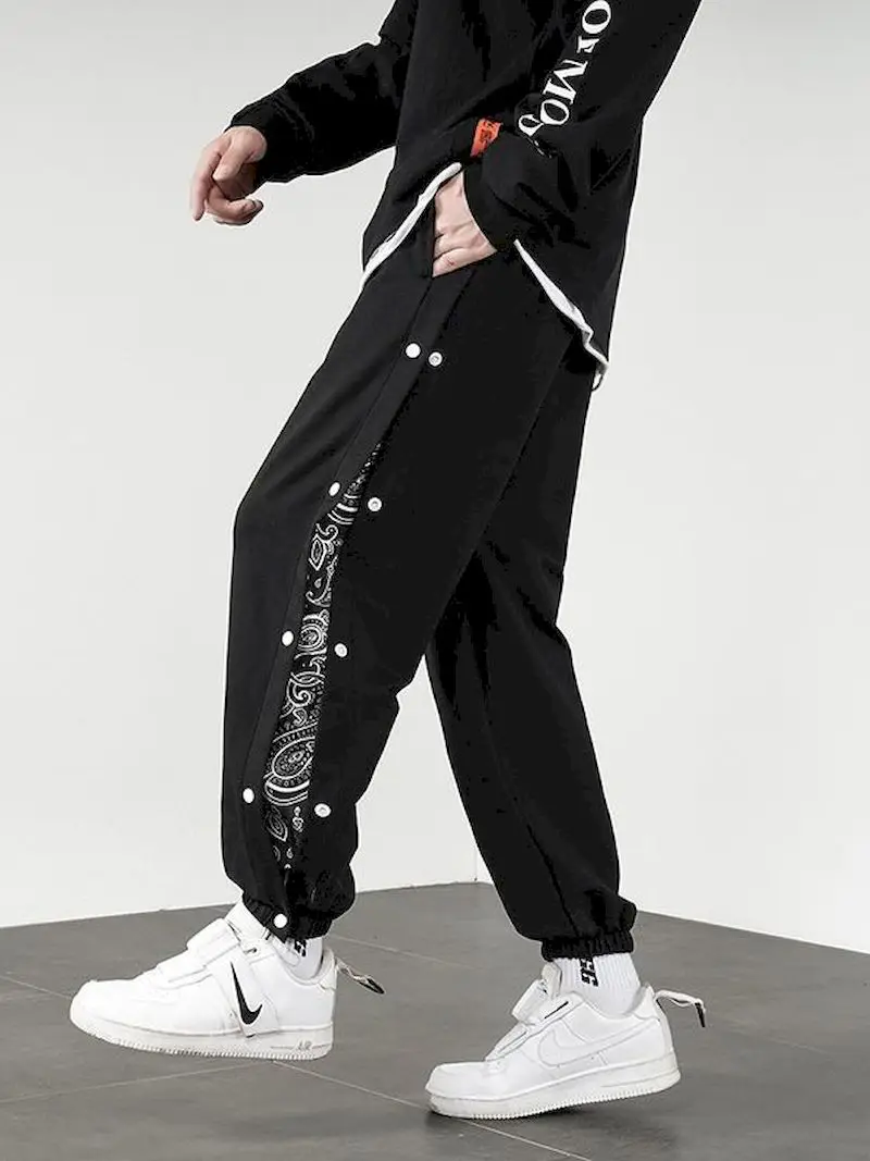 

Брюки-султанки мужские с открытым рядом пуговиц, тонкие спортивные штаны с эластичным поясом, Свободные повседневные штаны с широкими штан...