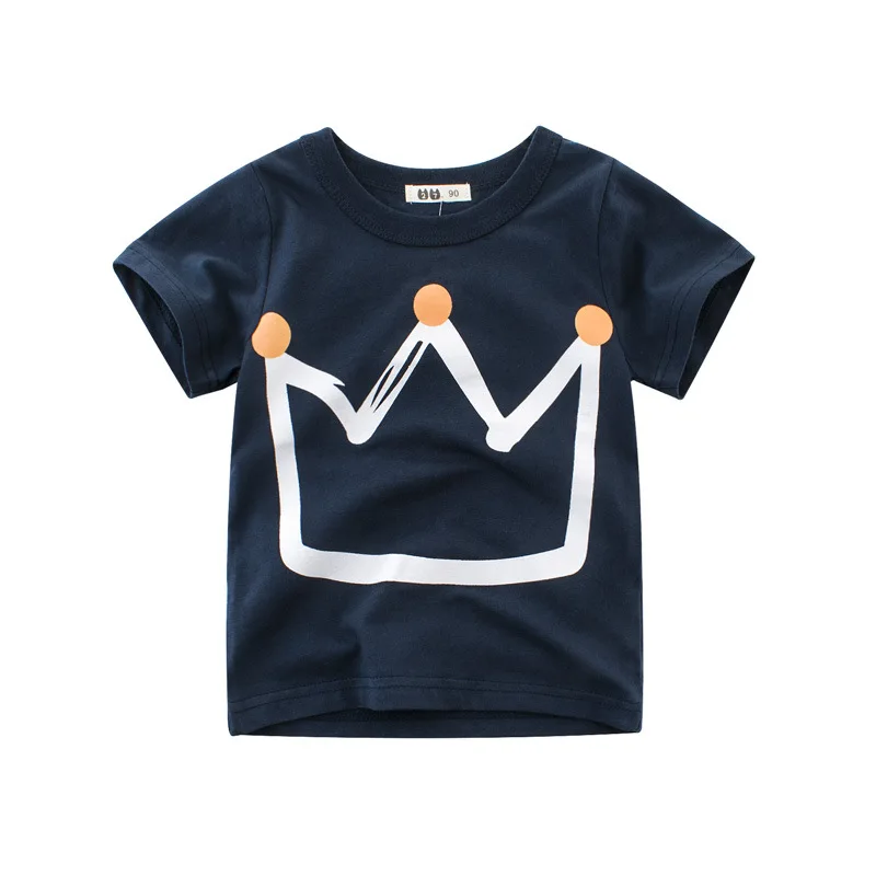Boy Summer Short Sleeve T-Shirts Girl Casual Crown Pattern Tee Shirt Toddler Crew Neck Top Kids Wear Fashion Children Clothing