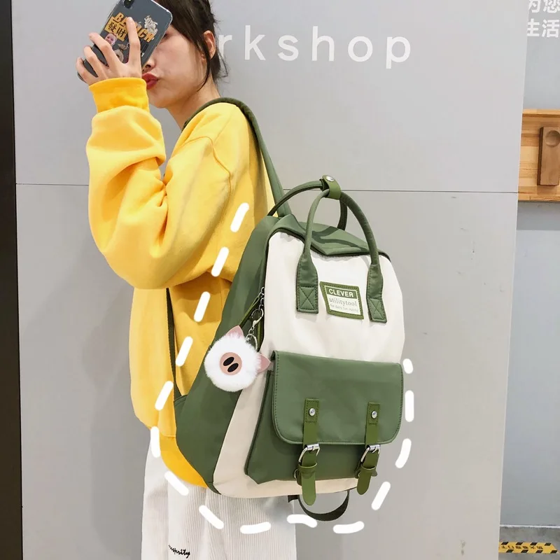 2022 Women Nylon Backpack Candy Color Waterproof School Bags for Teenagers Girls Patchwork Backpack Female Rucksack Mochila