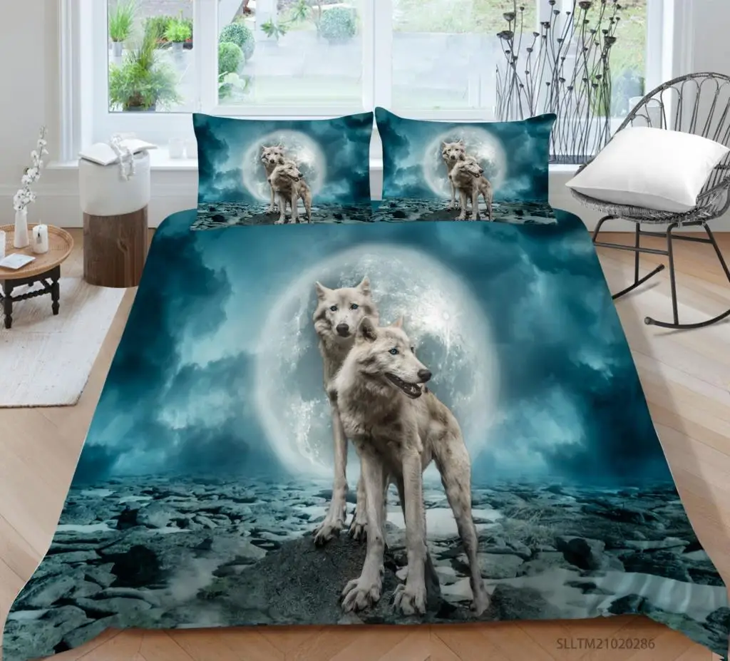 

Hot Style Soft Bedding Set 3d Digital Wolves Printing 2/3pcs Duvet Cover Set with Zipper Single Twin Double Full Queen King