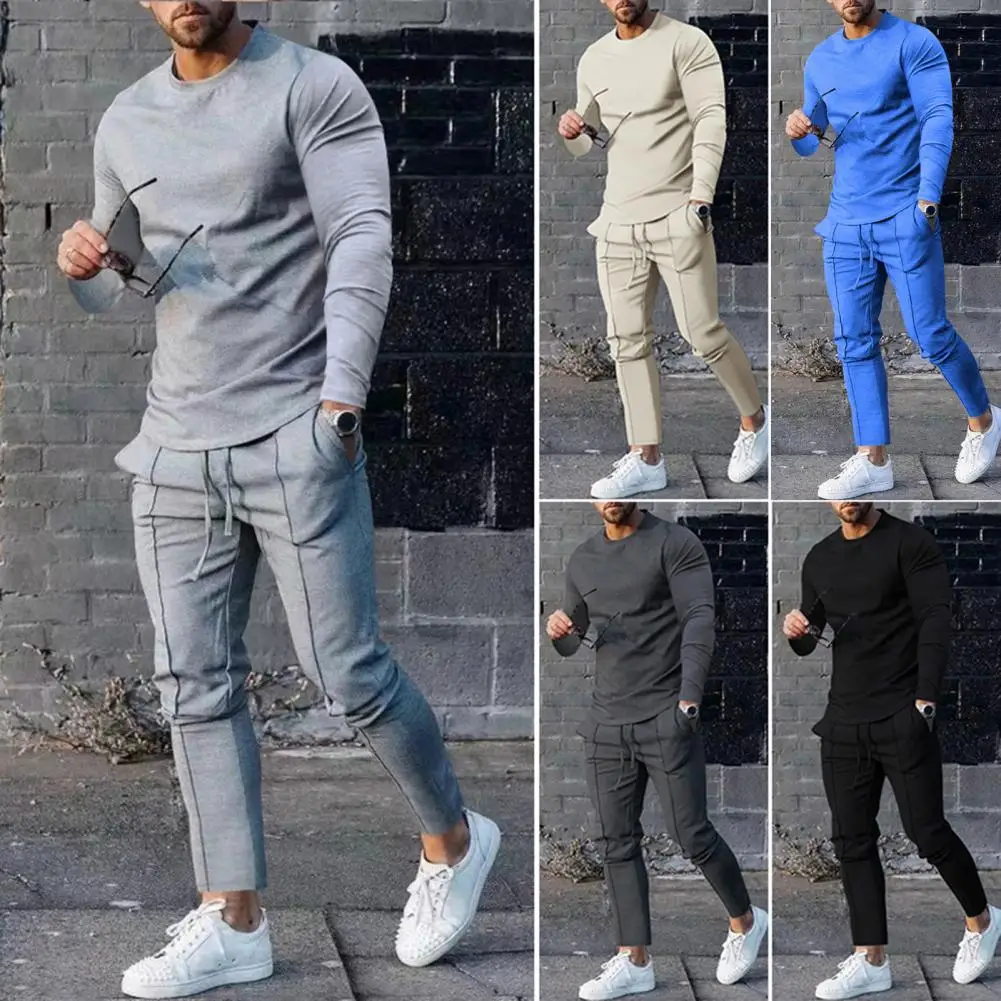 Fashion Pockets 3D Cutting Men Outfits Streetwear Casual Sweatshirt Pants Set Stretchy Sweatshirt Pants Set for Training