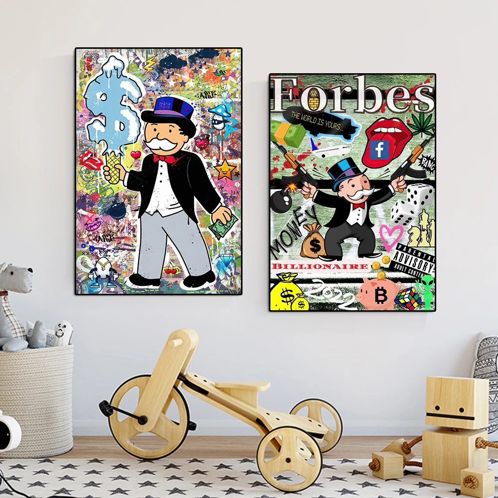 

Alec Monopoly Funny Forbes Money Graffiti Art Painting Cartoon Anime Poster And Print Wall Art Mural Living Room Home Decoration