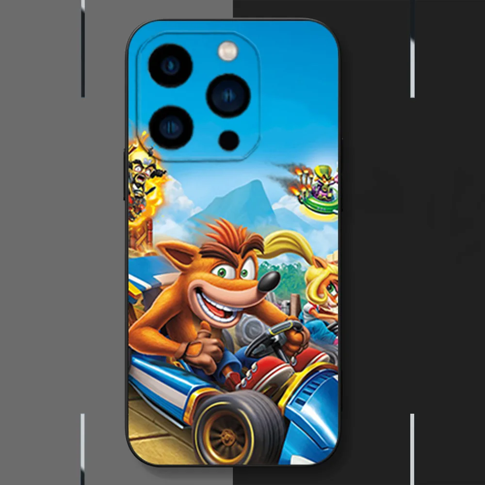 Милый чехол для телефона C-Crash B-Bandicoot iPhone 12 11 13 14 15 16 Max Pro Plus черный мягкий