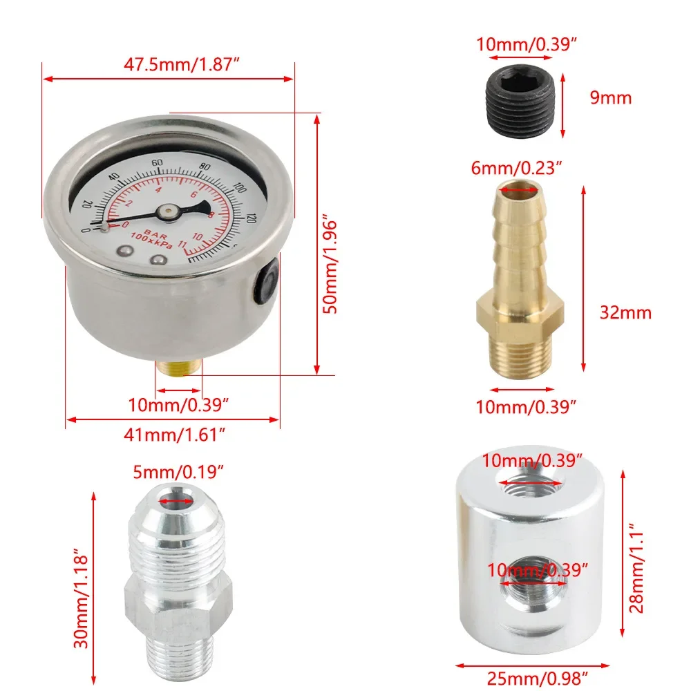 Универсальный манометр для гидравлического топлива 0-160PSI 0-11Bar 1/8 NPT адаптер