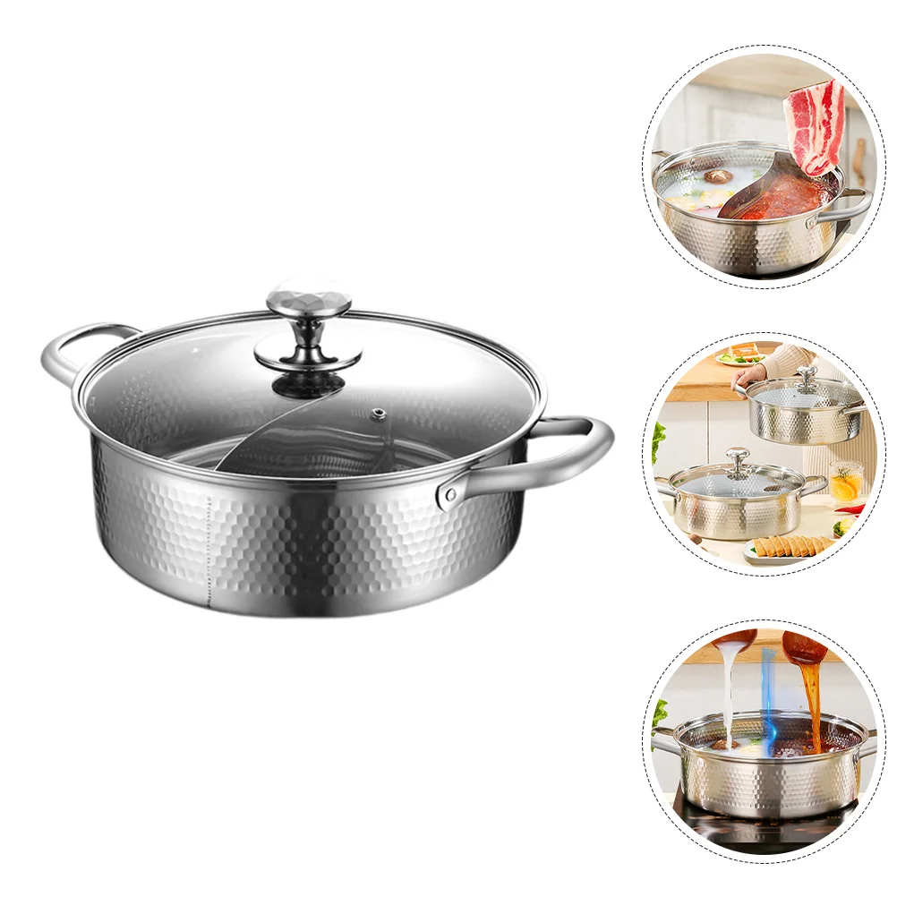 

Household Stainless Steel Pot Double Handle Pot Hammer Pattern Hot Pot Thickened Pot