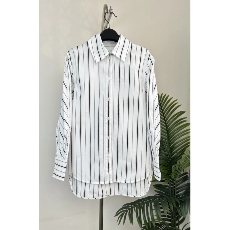 25-летняя новая TT Nordic черно-белая полосатая рубашка из хлопка и поплина в стиле
