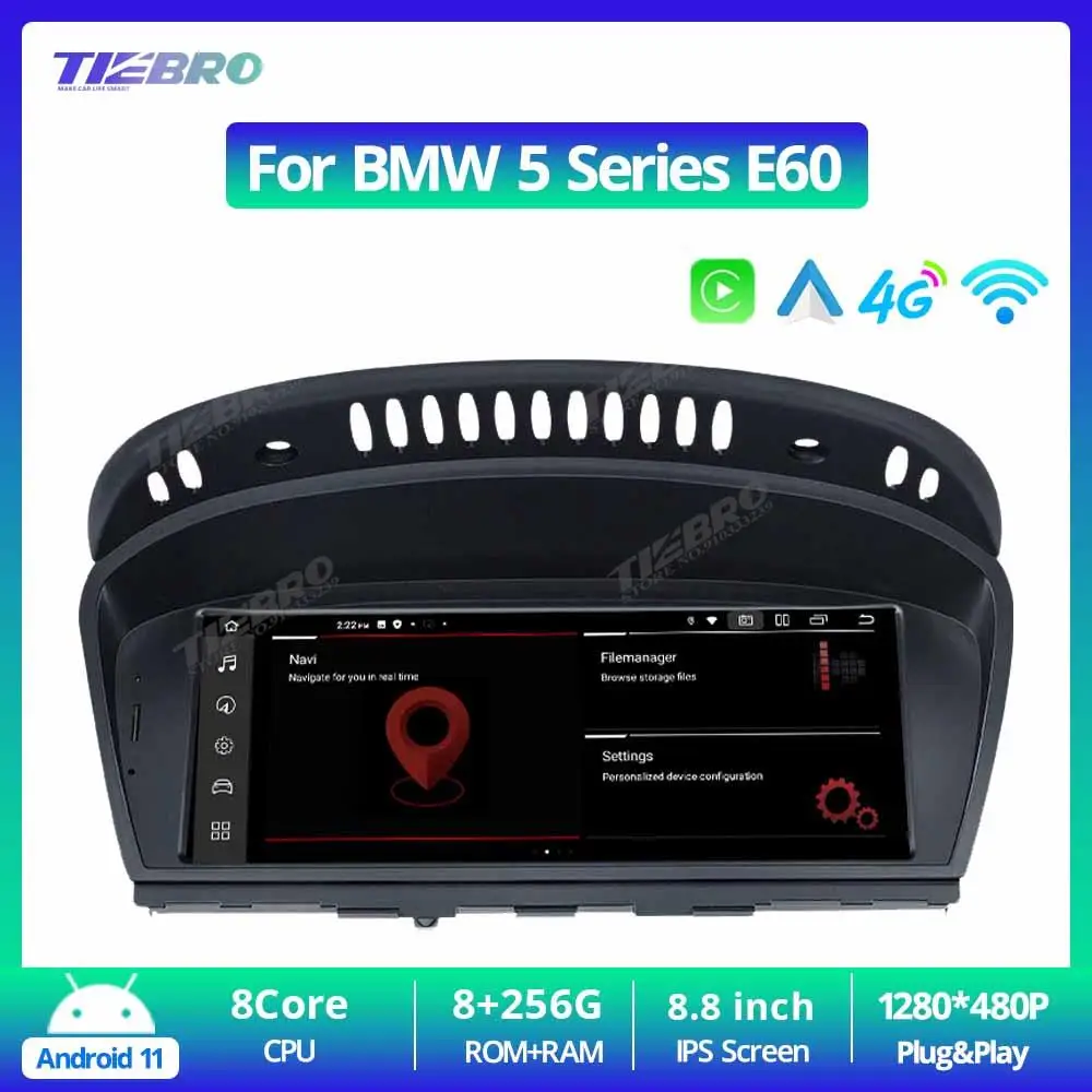 

Мультимедийный плеер TIEBRO 8,8 дюймов GPS 1280*480P Android для BMW 5 серии E60 E61 E62 E63 CCC/CIC Carplay BT системы