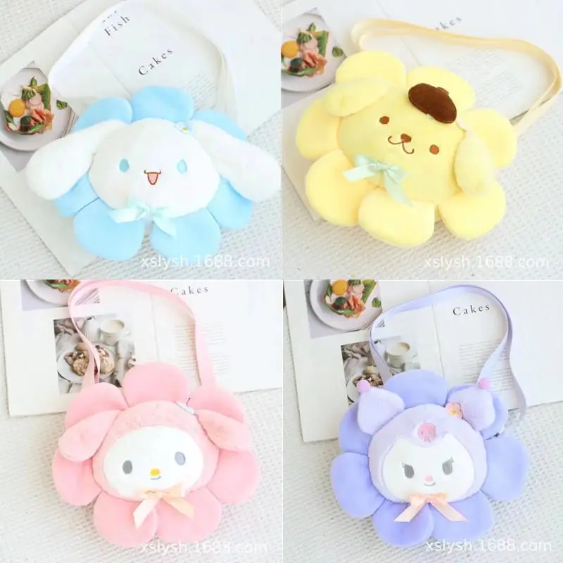 

Kawaii Sanriod Anime Sun Flower Series Plush Cute Cinnamoroll My Melody Kuromi Cartoon Shoulder Messenger Bag Backpack Baby Gift