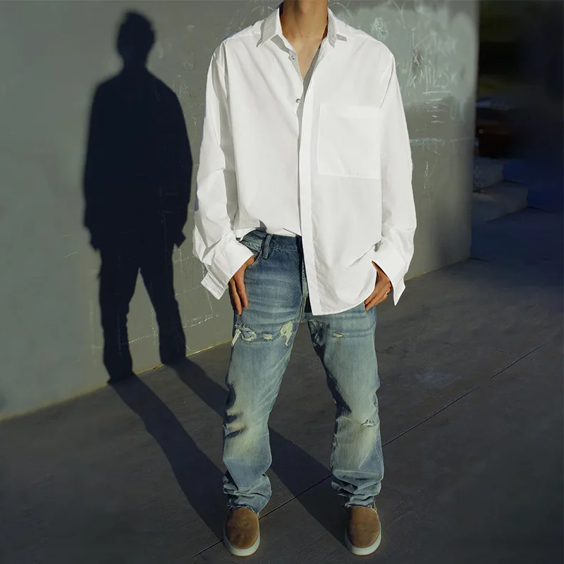

Tide brand loose silhouette tailoring retro FOG high street white shirt men and women with the same style
