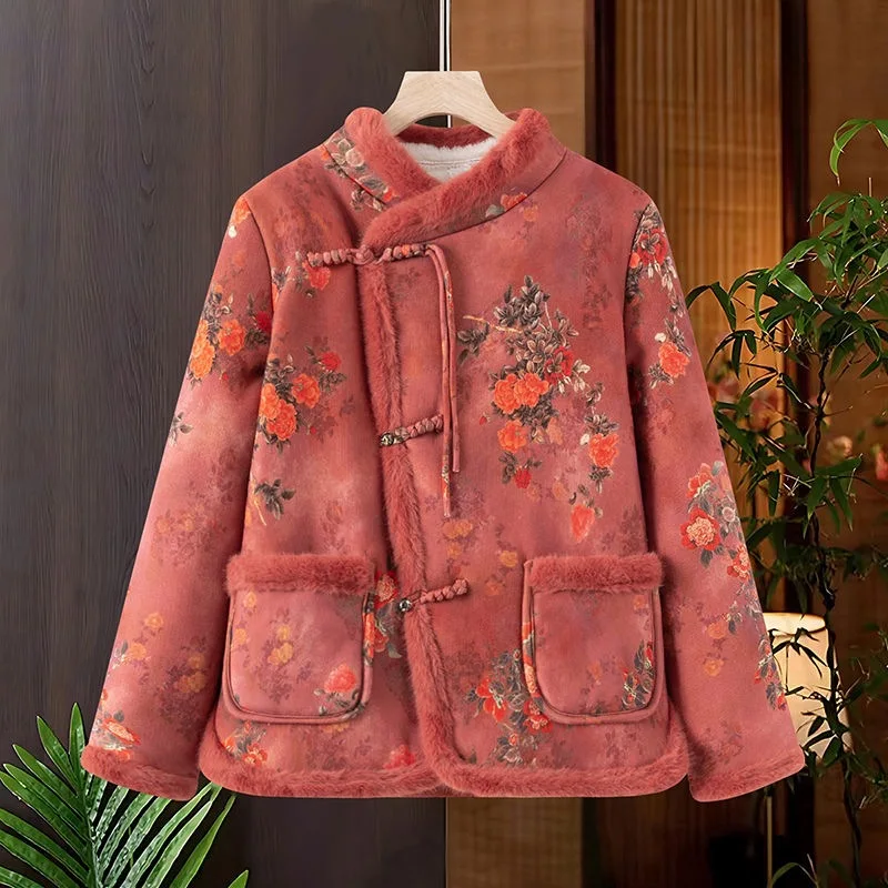 Винтажный костюм Тан с цветочным принтом куртка зимняя новая женская одежда