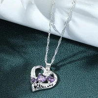 anglang charming gifts stylish jewelry blue cubic zirconia heart pendant chain necklace for women girl mom girlfriend wife gifts