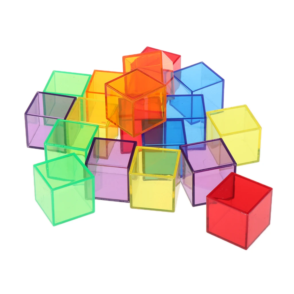 

Детские строительные блоки Монтессори Cube Геометрические тела, 18 шт., прозрачные красочные