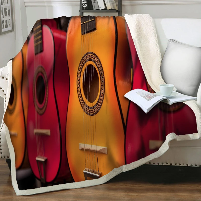 

Одеяло в стиле ретро с принтом большой гитары, пушистое покрывало, плюшевое покрывало из шерпы, мягкое теплое одеяло для кровати, дивана