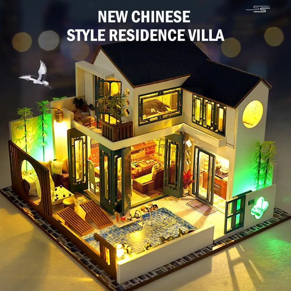 

Assemble Diy Wooden House Dollhouse Kit Wooden Miniature Houses Led Furniture Miniature With Dolls Toys Gift Dollhouse Ligh R7j5
