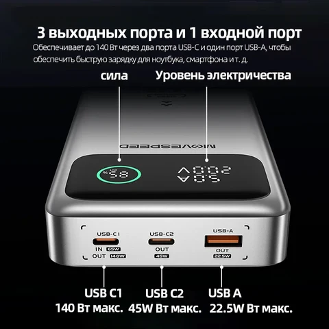 MOVESPEED M25Pro 140 Вт Power Bank 25000 мАч Тип C PD Быстрая зарядка Powerbank Внешнее зарядное устройство для ноутбука MacBook Lenovo