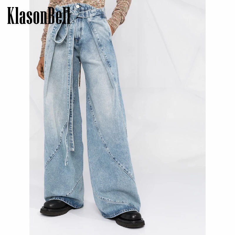 

7.11 KlasonBell Embroidery High Waist With Belt Wide Leg Jeans Women